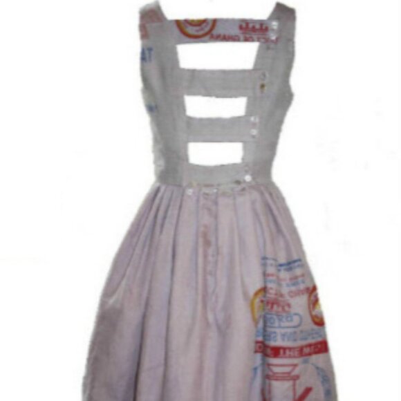 Handmade Liz Alig Lucy Recycled Flour Sack Dress in Mauve Beige Pink - Picture 1 of 4